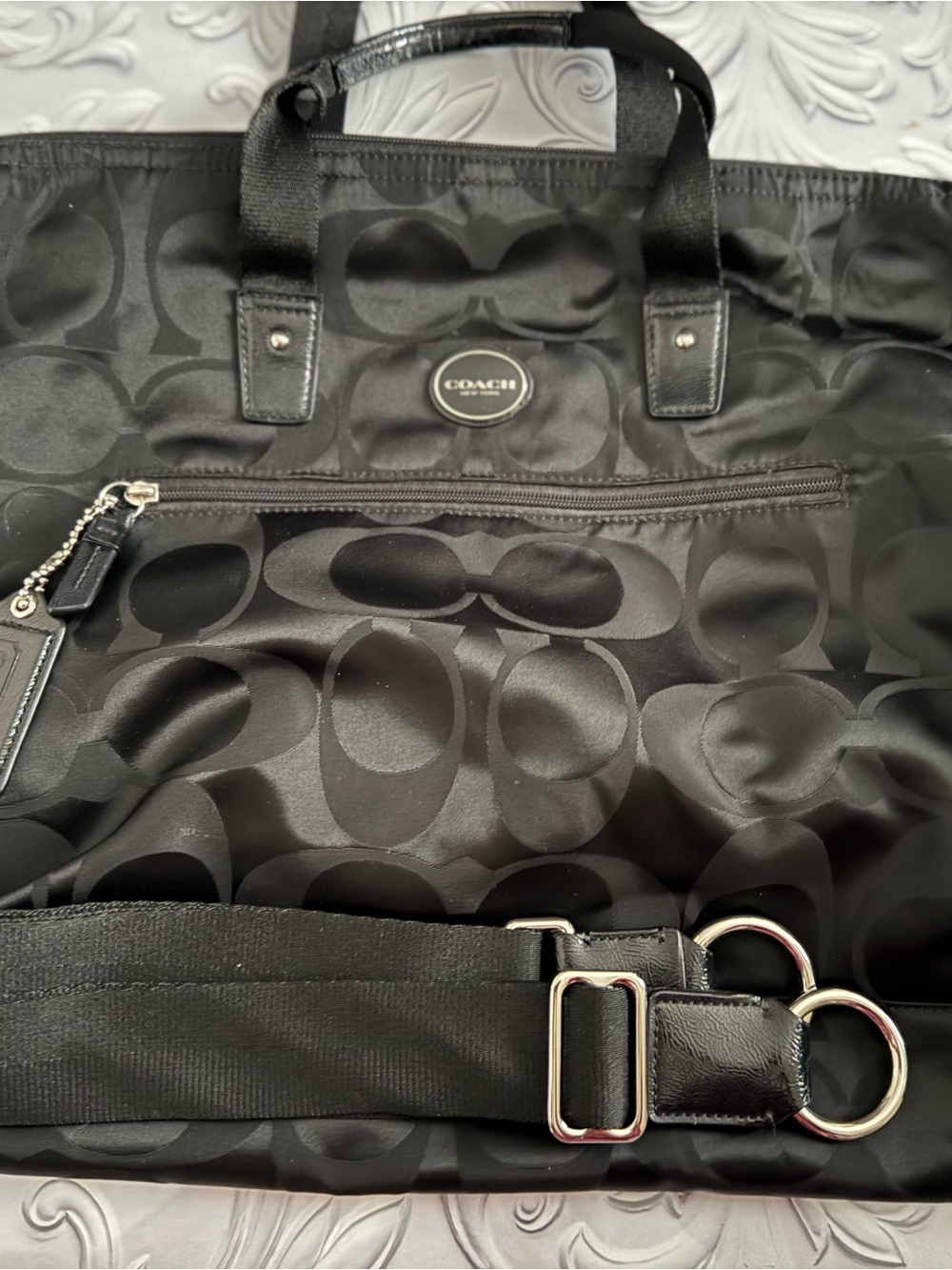 COACH Black Signature Nylon Getaway Packable Weekender Tote Bag #F77321